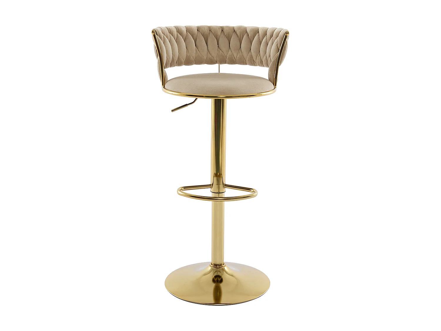 Set de 2 taburetes de bar de terciopelo y metal dorado - Altura ajustable - Beige - LOMYA