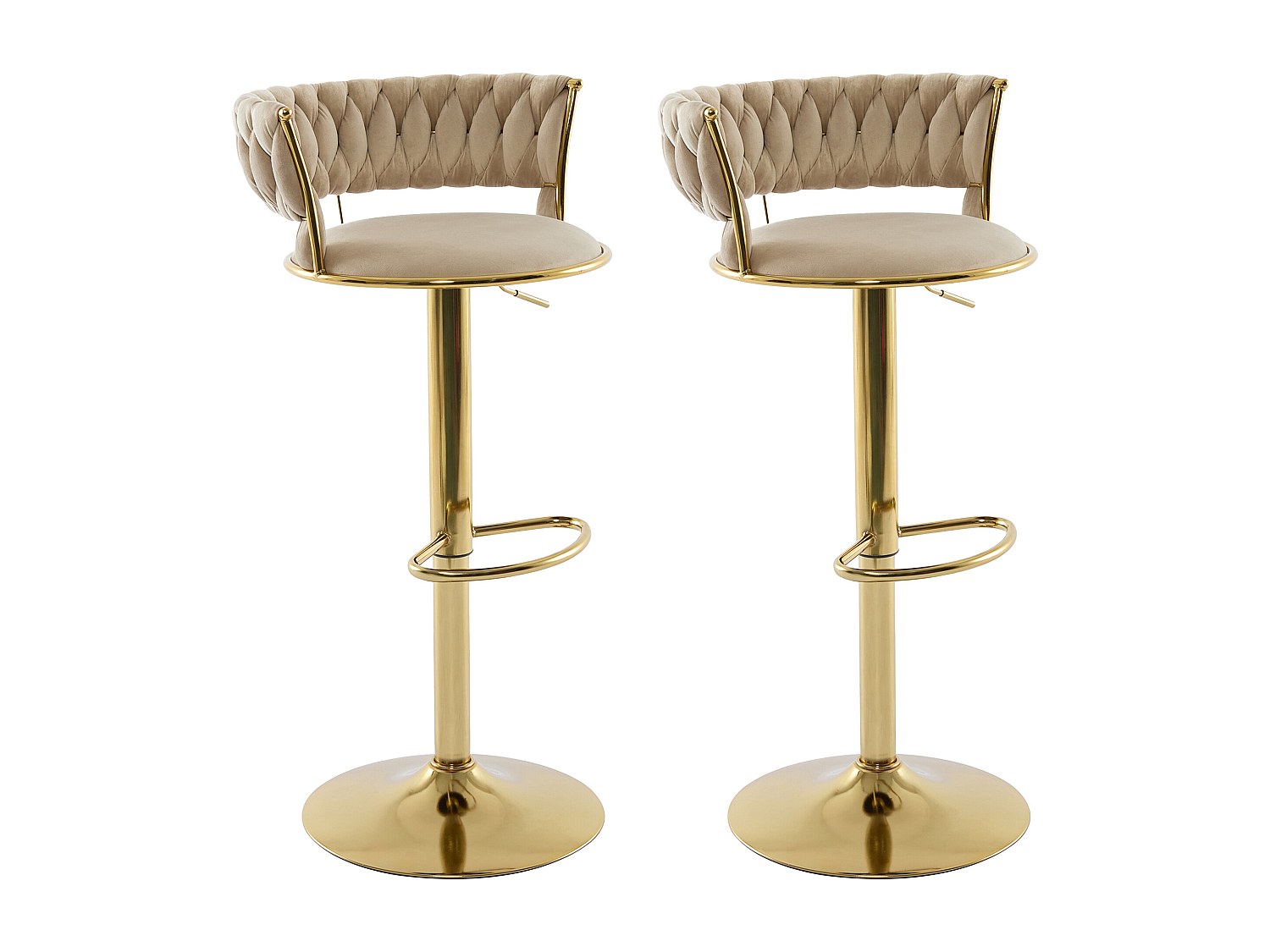 Barhocker 2er-Set höhenverstellbar - Samt & goldfarbenes Metall - Beige - L günstig online kaufen