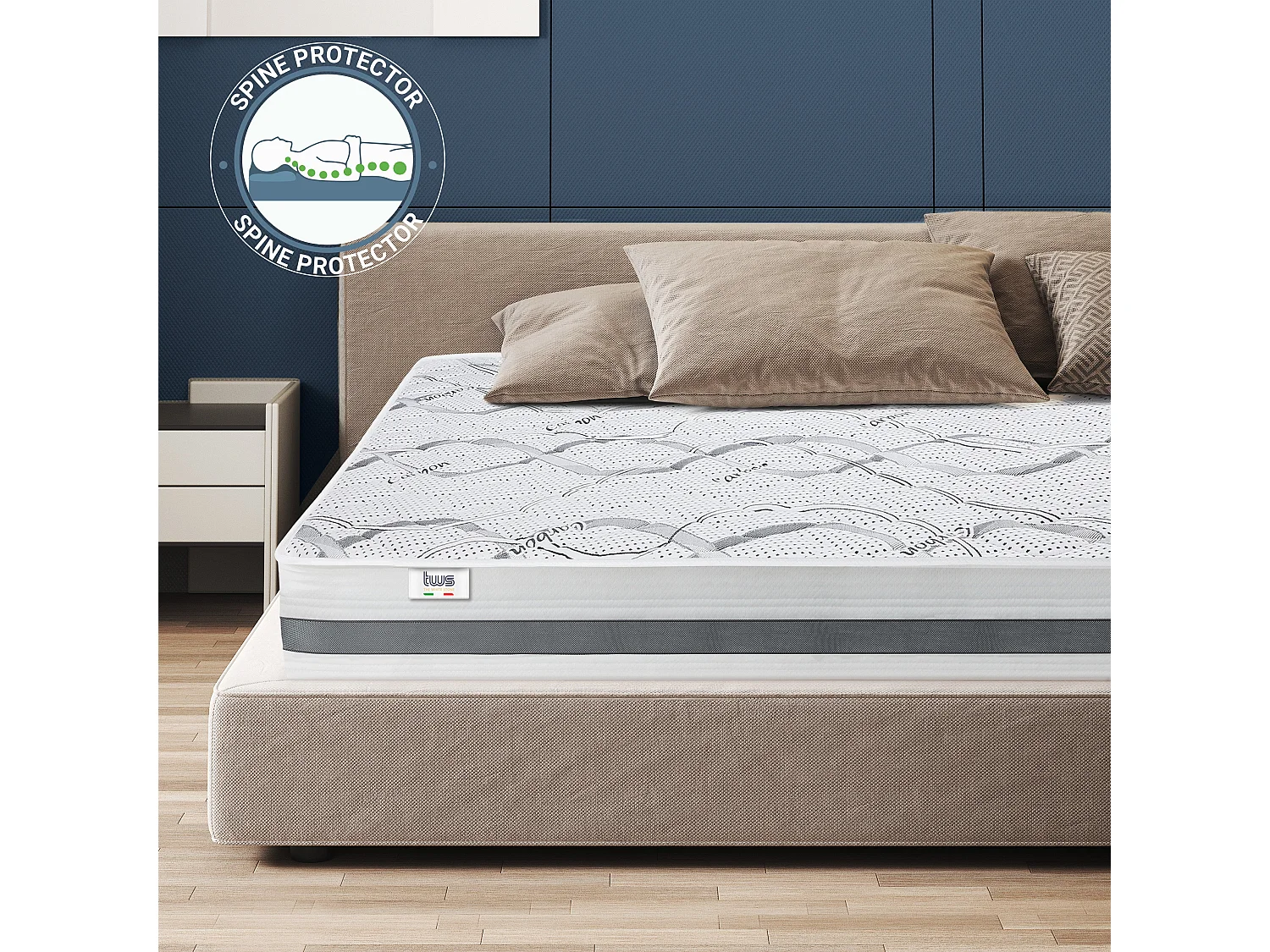 Eenpersoons Matras 95x170 Memory Orthopedisch, antibacterieel, mijtwerend, anti-allergisch | Hoogte 20 cm | Made in Italy