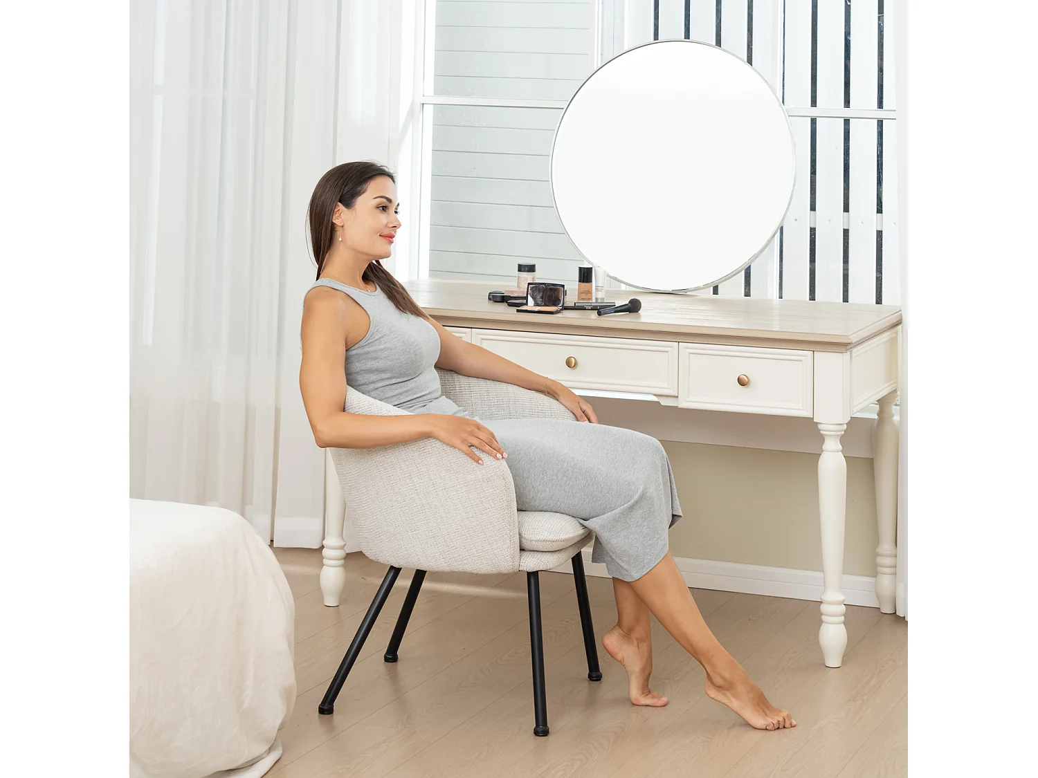 Chaises de salle à manger en tissu scandinave,DIXIER FABRIC BEIGE