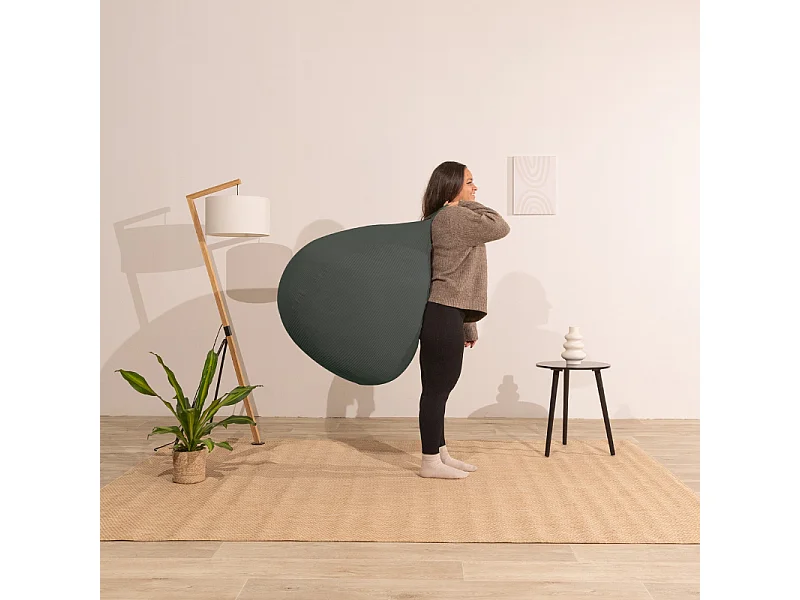 Donkergrijs peervormige ribfluwelen poef 120 x 100 cm