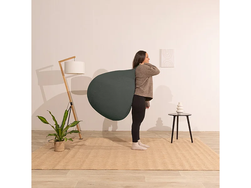 Donkergrijs peervormige ribfluwelen poef 120 x 100 cm