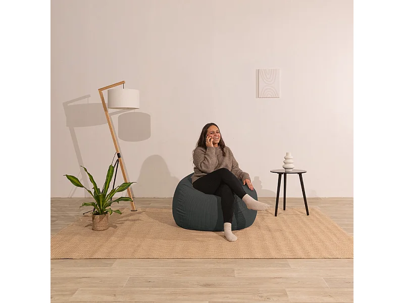 Pouf poire déhoussable velours côtelé - 105x85 cm gris foncé