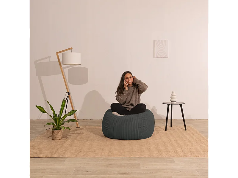 Pouf poire déhoussable velours côtelé - 105x85 cm gris foncé