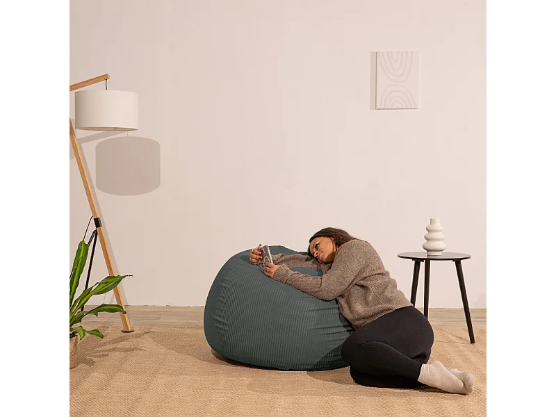 Pouf poire déhoussable velours côtelé - 105x85 cm gris foncé