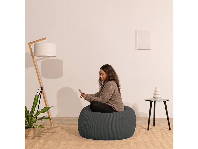 Pouf poire déhoussable velours côtelé - 105x85 cm gris foncé
