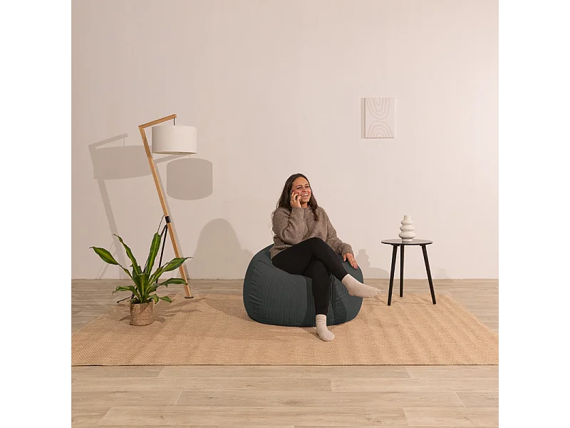 Pouf poire déhoussable velours côtelé - 105x85 cm gris foncé