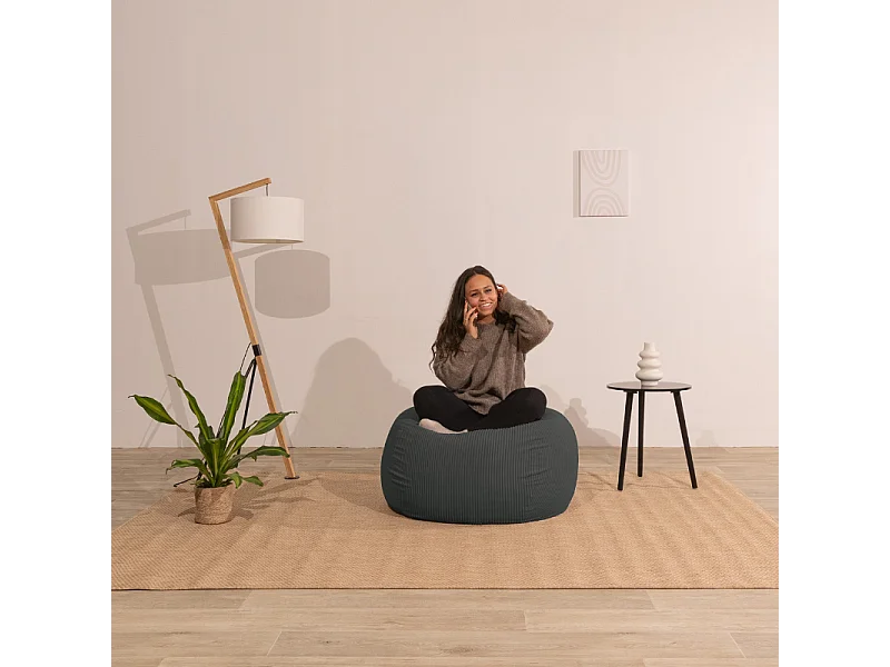 Pouf poire déhoussable velours côtelé - 105x85 cm gris foncé