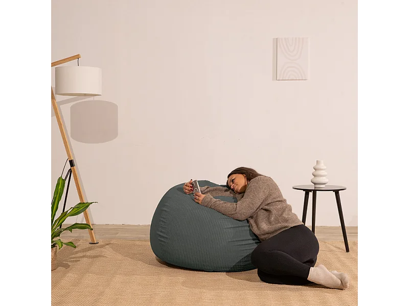 Pouf poire déhoussable velours côtelé - 105x85 cm gris foncé