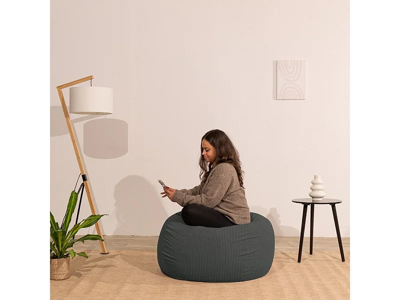 Pouf poire déhoussable velours côtelé - 105x85 cm gris foncé