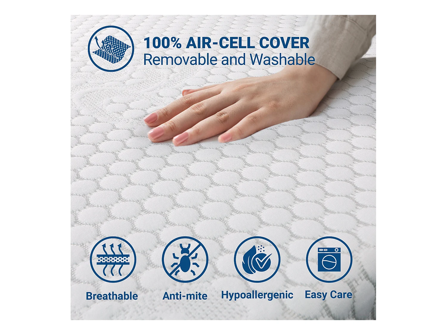 Traagschuim topper voor tweepersoons matras | Matrasbeschermer 6 cm | Memory Foam | Verwijderbare hoes | Antibacterieel en schimmelwerend | 160x200