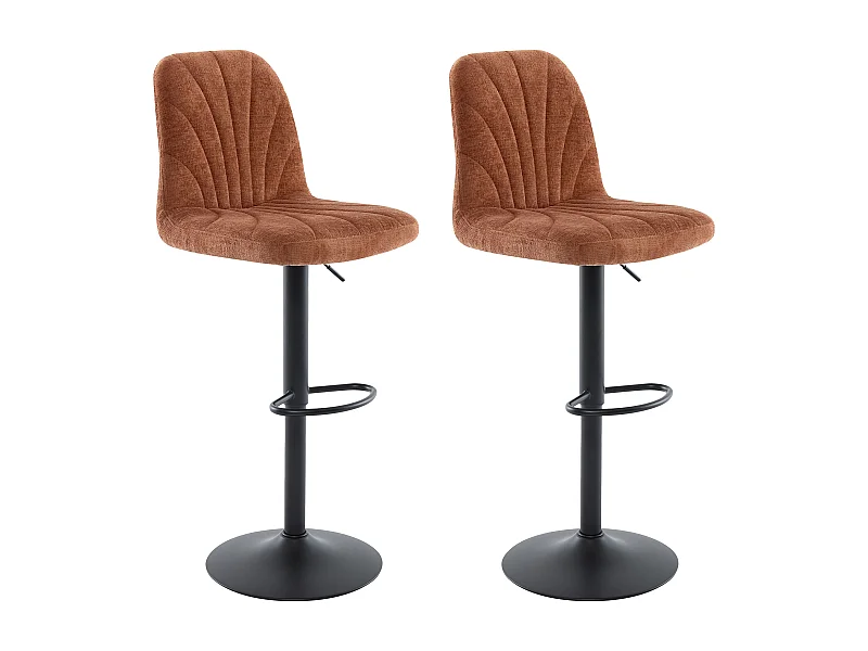 Lot de 2 tabourets de bar en tissu texturé et métal noir - Hauteur réglable - Terracotta - LASANDRIA