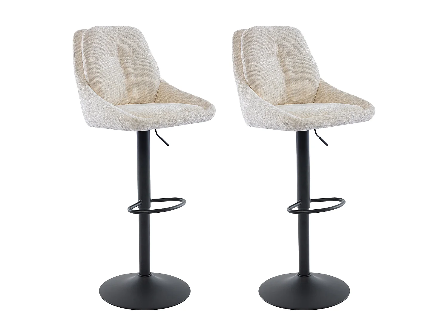 Lot de 2 tabourets de bar en tissu texturé et métal noir - Hauteur réglable - Crème - LARANZA