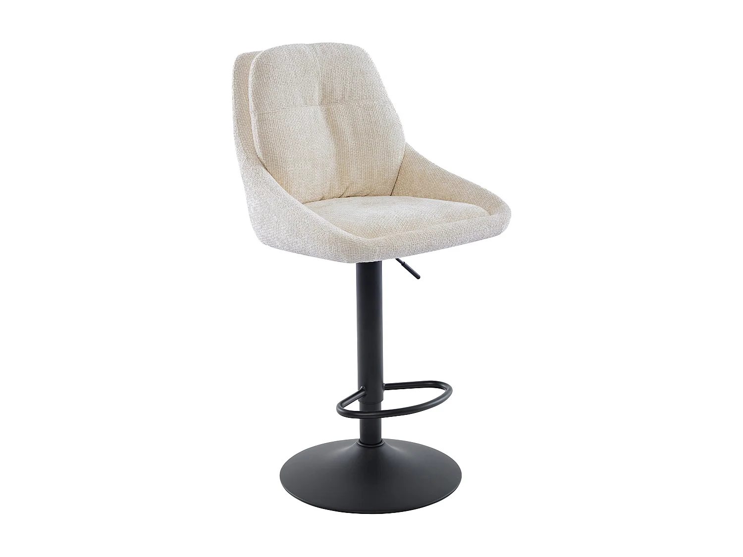 Lot de 2 tabourets de bar en tissu texturé et métal noir - Hauteur réglable - Crème - LARANZA