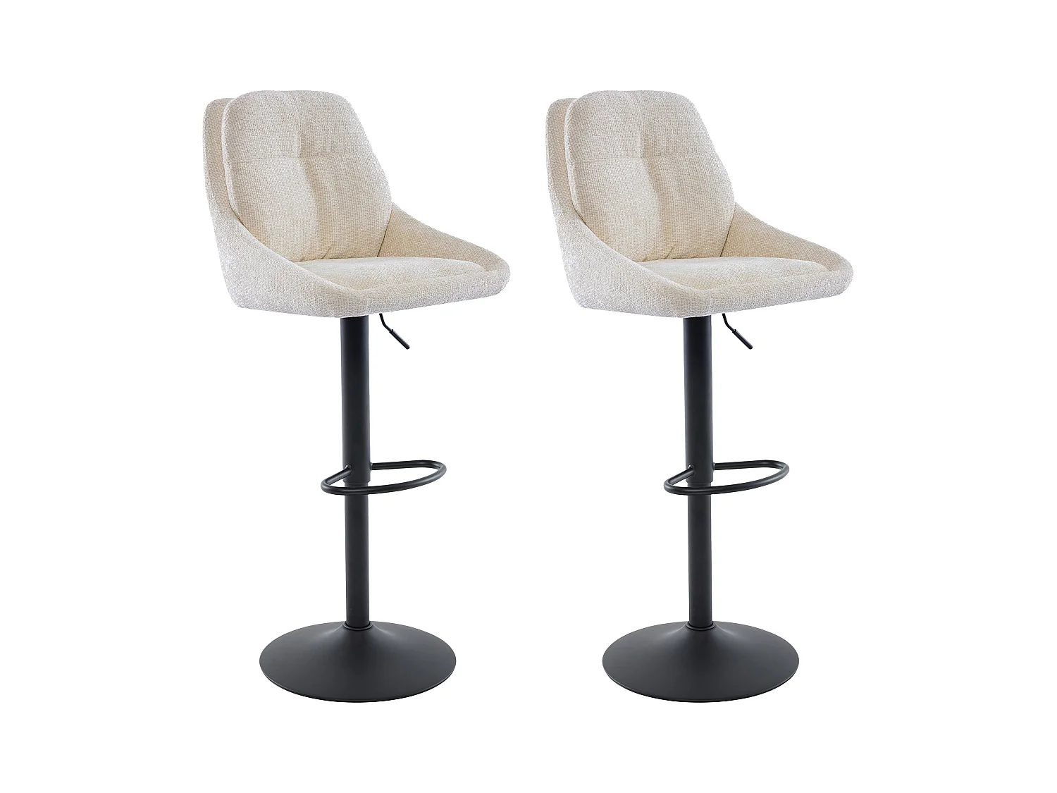 Lot de 2 tabourets de bar en tissu texturé et métal noir - Hauteur réglable - Crème - LARANZA