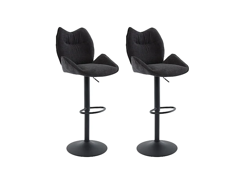 Barhocker 2er-Set höhenverstellbar - Stoff & schwarzes Metall - Schwarz - LILAYA