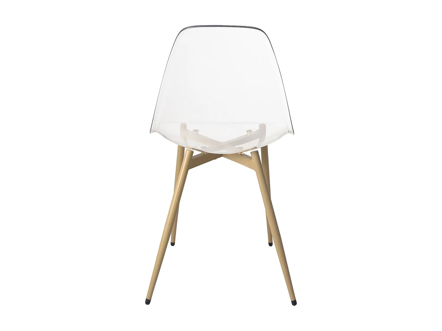 Lote de 4 sillas transparentes de diseño para cocina, comedor, dormitorio. Asiento de plástico translúcido, patas de metal tono madera clara NOVA