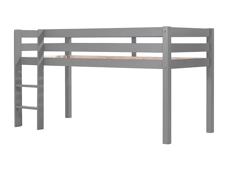 SLEEPY - Lit Mi-Haut en Pin Laqué Gris 90x200cm avec Échelle Droite