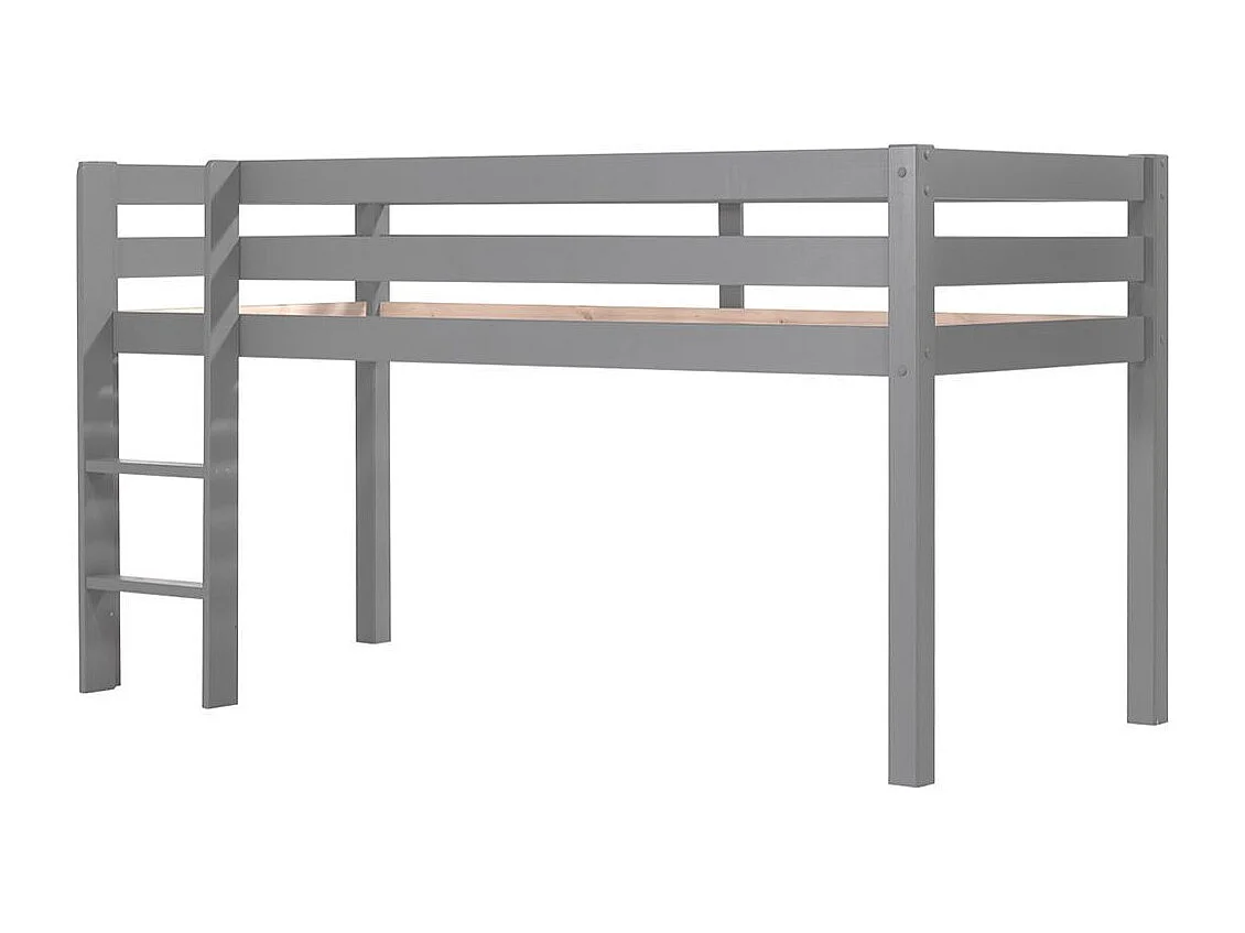SLEEPY - Lit Mi-Haut en Pin Laqué Gris 90x200cm avec Échelle Droite