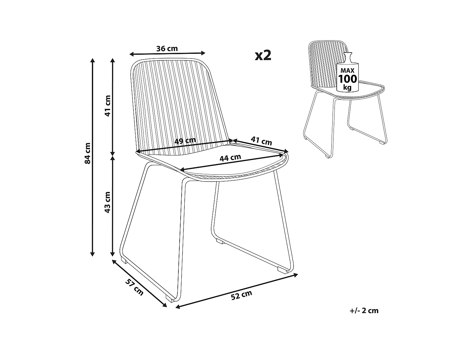 Metallstuhl 2er Set schwarz aus Stahl mit Kunstleder-Sitz Pensacola