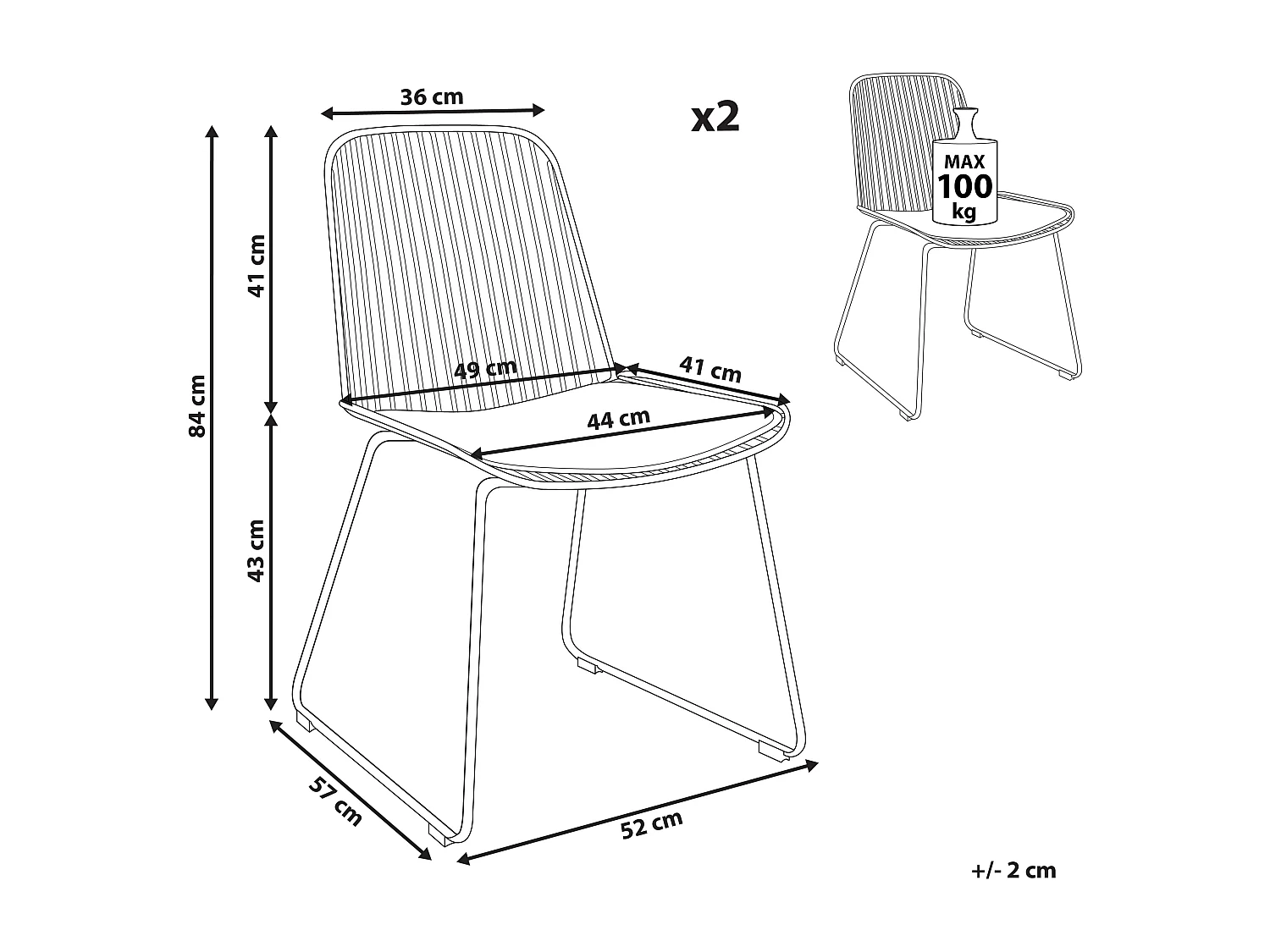 Lot de 2 chaises de salle à manger PENSACOLA Métal Doré