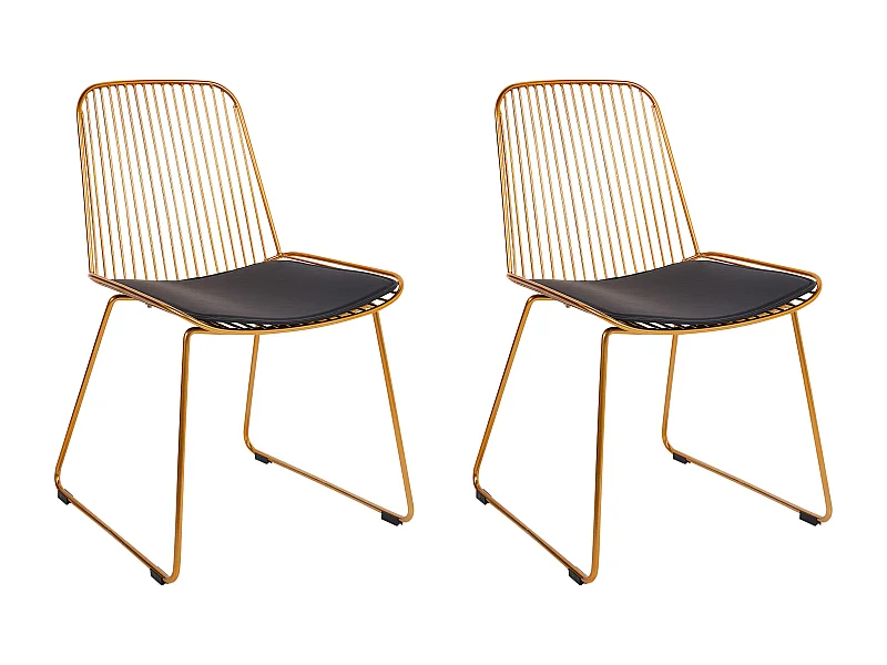 Metallstuhl 2er Set gold / schwarz aus Stahl mit Kunstleder-Sitz Pensacola