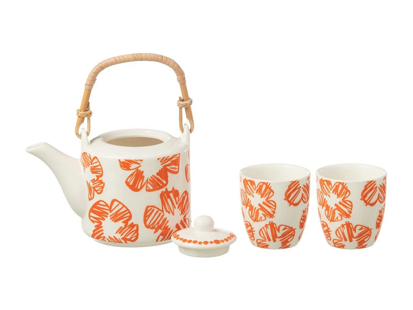 Théière & 2 tasses Design Fleurs "Fiesta Sud" 16cm Orange