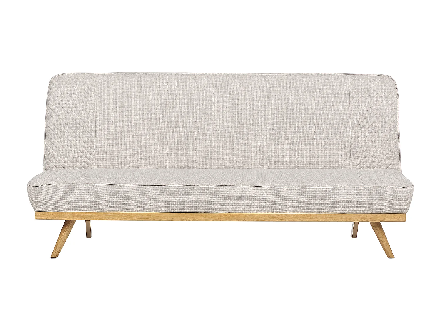 2-Sitzer Schlafsofa Stoffbezug beige gesteppt hohe Metallbeine Skandi Kalfafell
