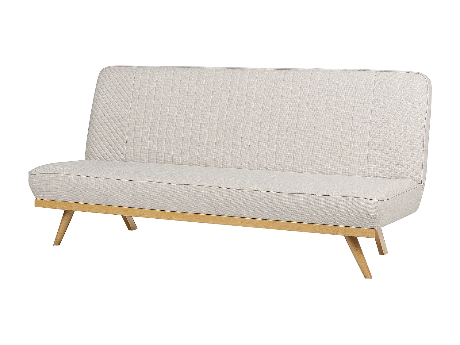 2-Sitzer Schlafsofa Stoffbezug beige gesteppt hohe Metallbeine Skandi Kalfafell