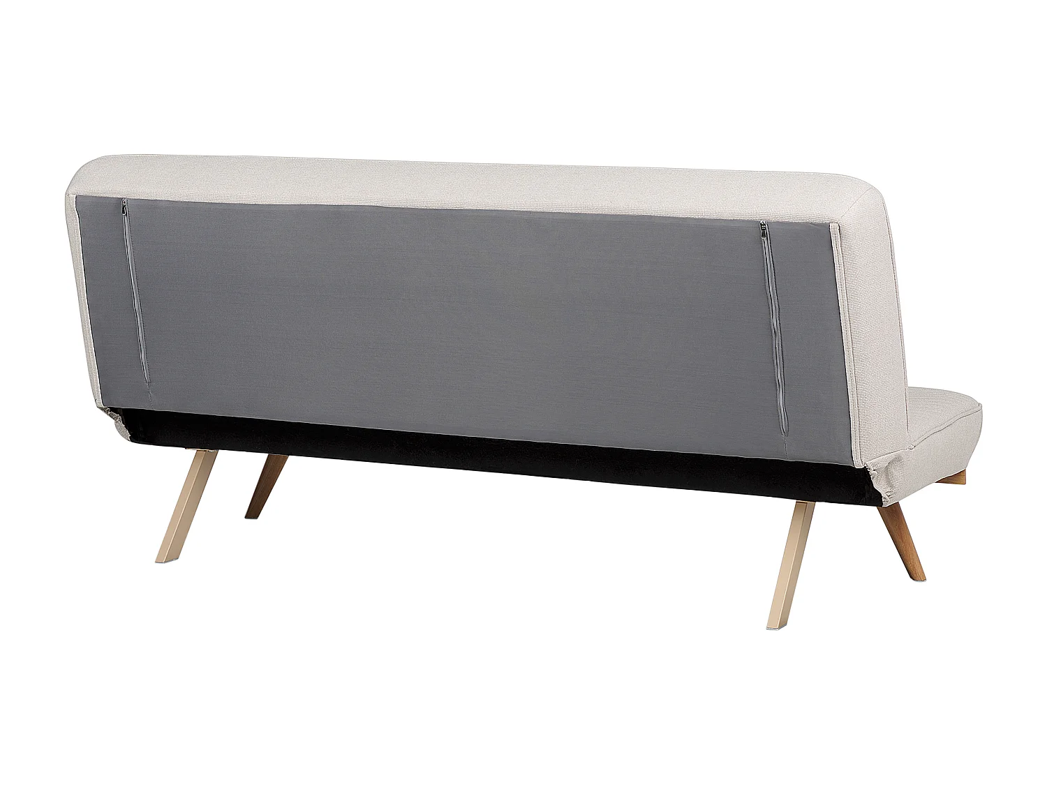 2-Sitzer Schlafsofa Stoffbezug beige gesteppt hohe Metallbeine Skandi Kalfafell