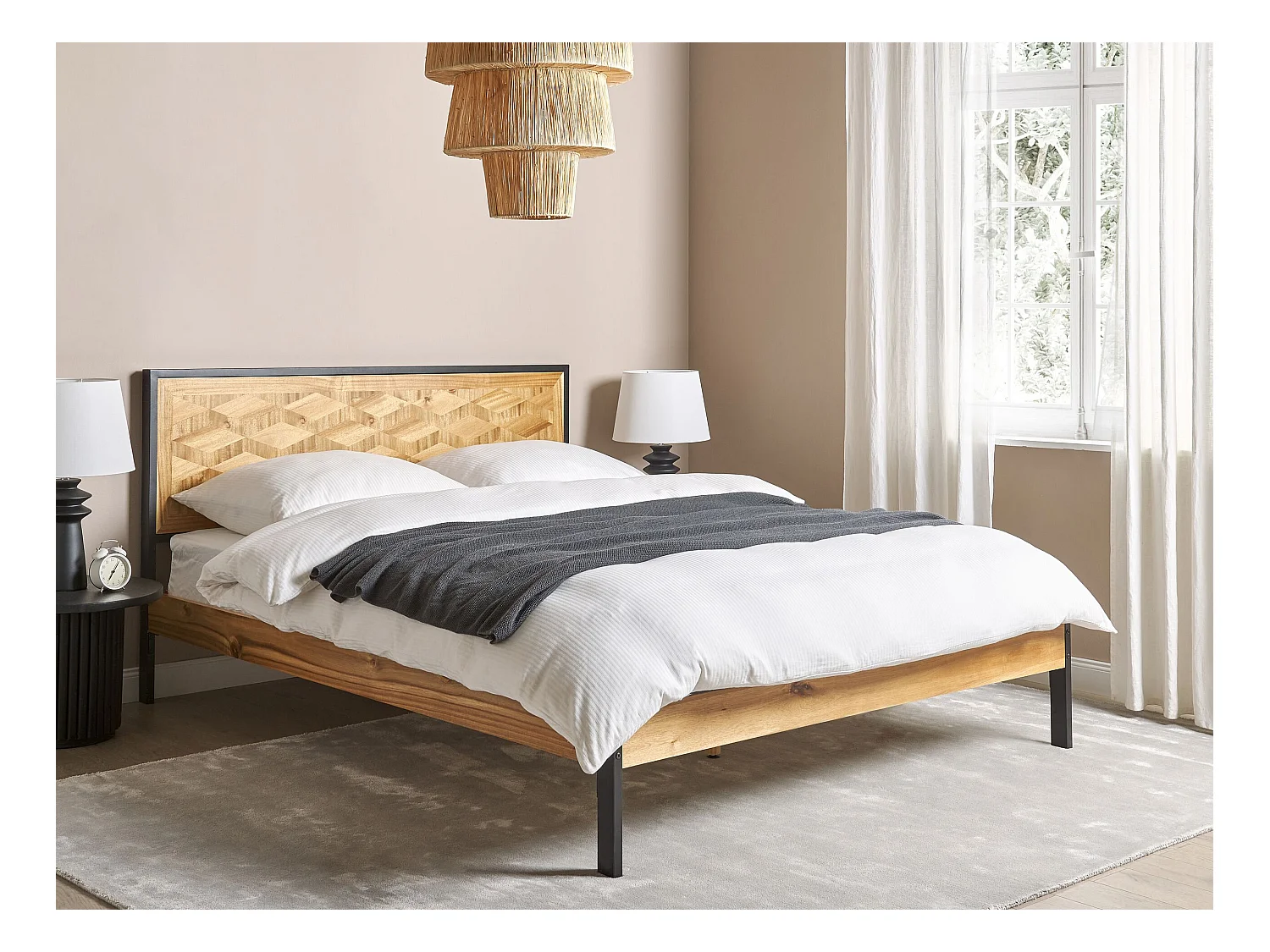 Bett mit Lattenrost ERVILLERS 160 x 200 cm Naturfarbene Akazie