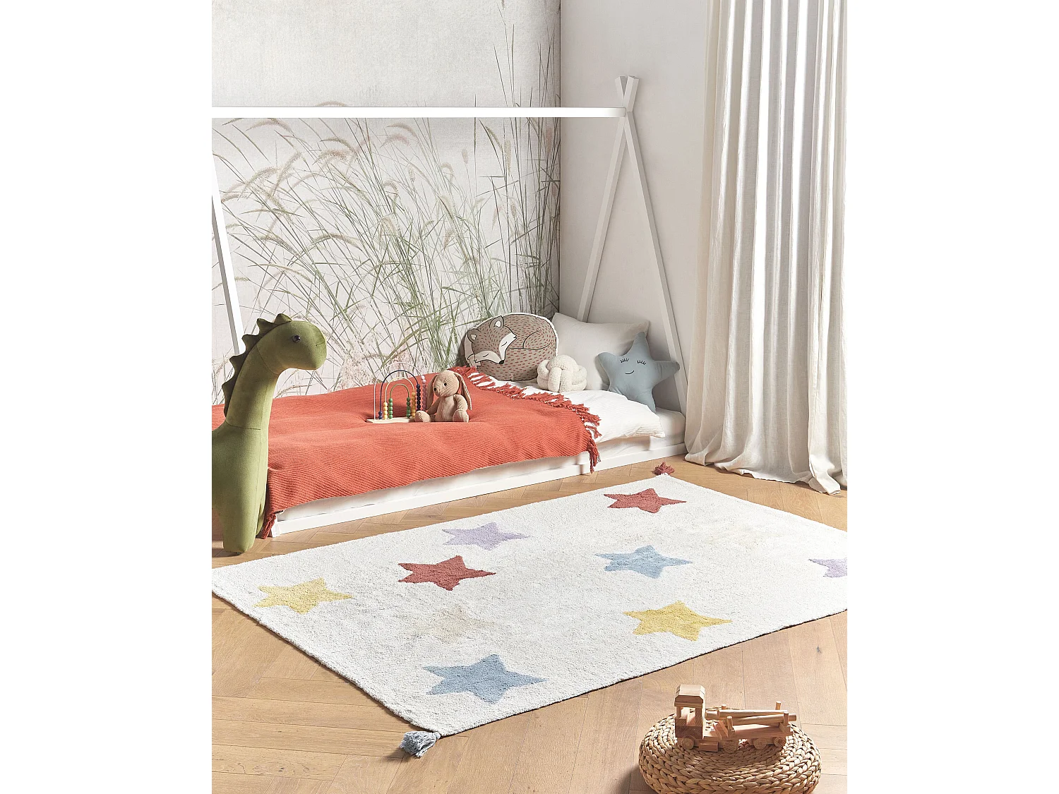 Kinderteppich aus Baumwolle Sterne 140 x 200 cm mehrfarbig MEREVI