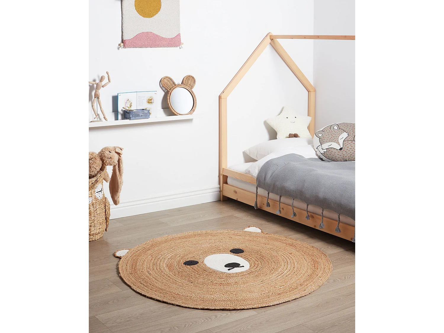 Tapis enfant avec motif d'ours en jute beige ⌀ 120 cm KOSALAR