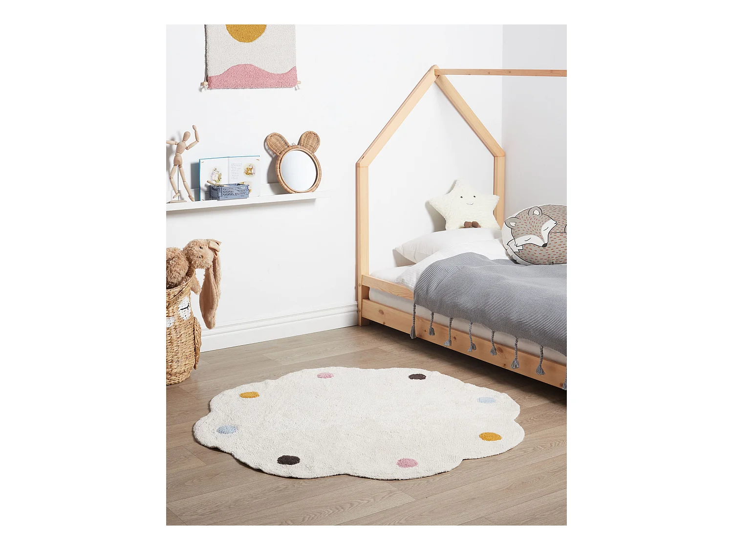 Teppich Baumwolle hellbeige ø 120 cm gepunktetes Muster Kurzflor DUREVI