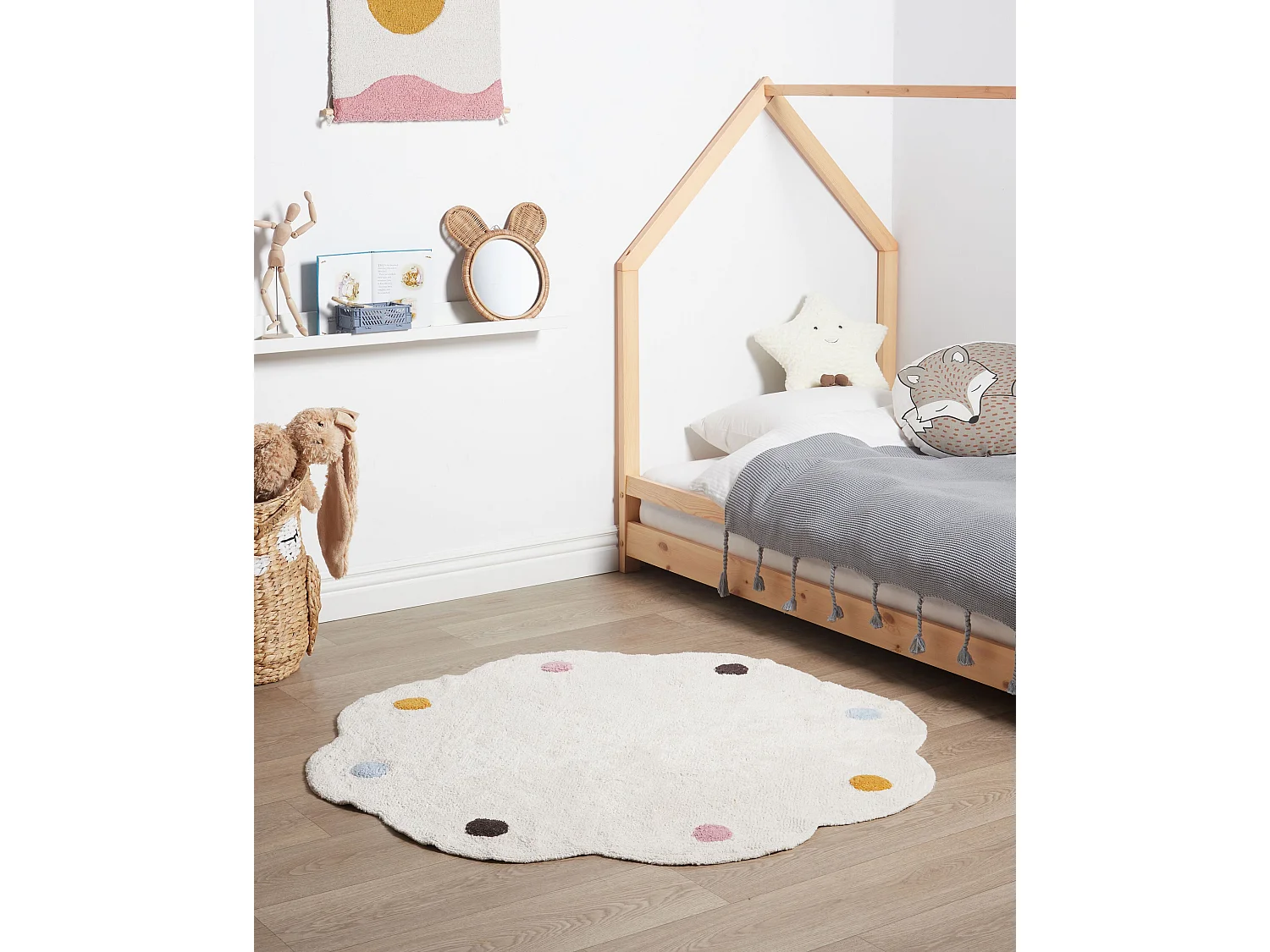 Teppich Baumwolle hellbeige ø 120 cm gepunktetes Muster Kurzflor DUREVI