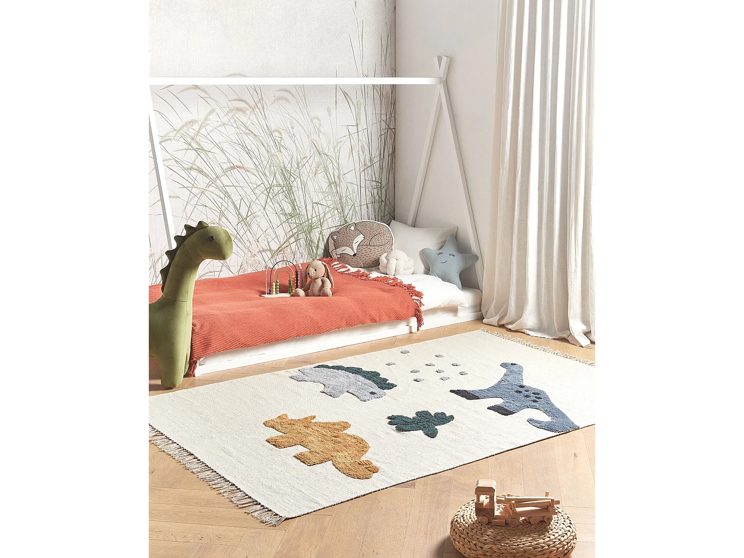 Tapis enfant avec motif dinosaures en coton beige 140 x 200 cm GHARTA