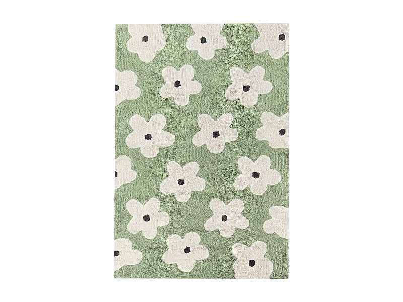 Alfombra de algodón verde motivo floral 140 x 200 cm MOKHVA