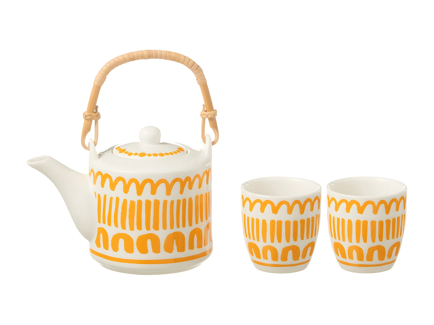 Théière & 2 tasses Design Lignes "Fiesta Sud" 16cm Orange