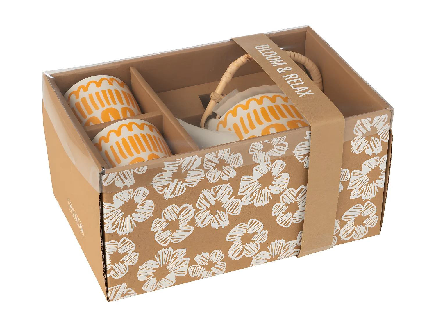 Théière & 2 tasses Design Lignes "Fiesta Sud" 16cm Orange