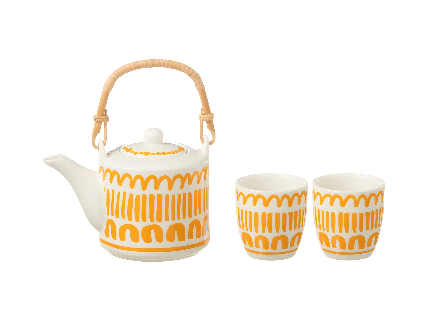 Théière & 2 tasses Design Lignes "Fiesta Sud" 16cm Orange