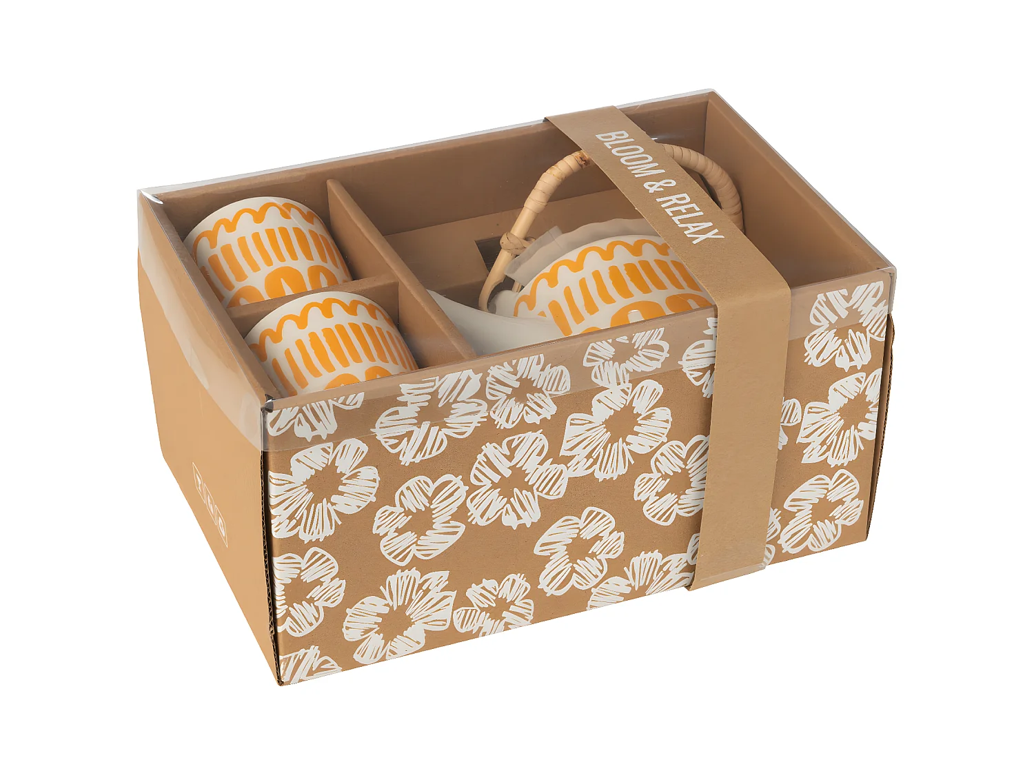 Théière & 2 tasses Design Lignes "Fiesta Sud" 16cm Orange