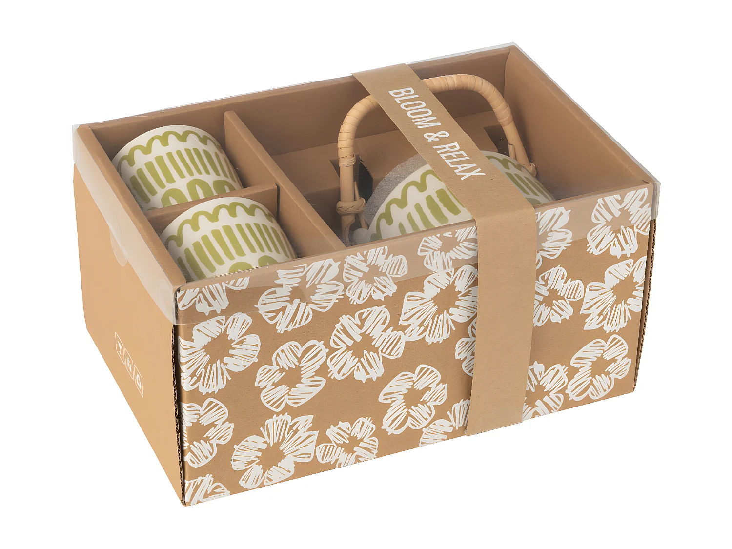 Théière & 2 tasses Design Lignes "Fiesta Sud" 16cm Vert