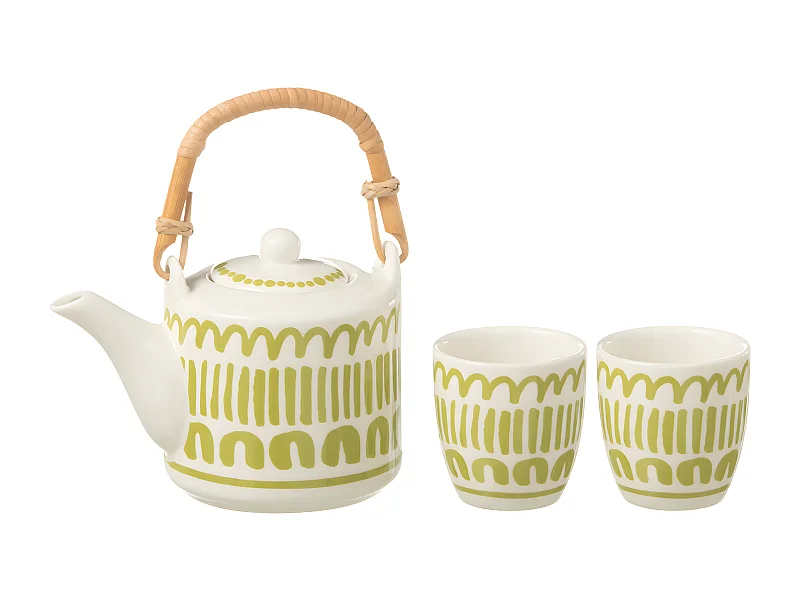 Théière & 2 tasses Design Lignes "Fiesta Sud" 16cm Vert