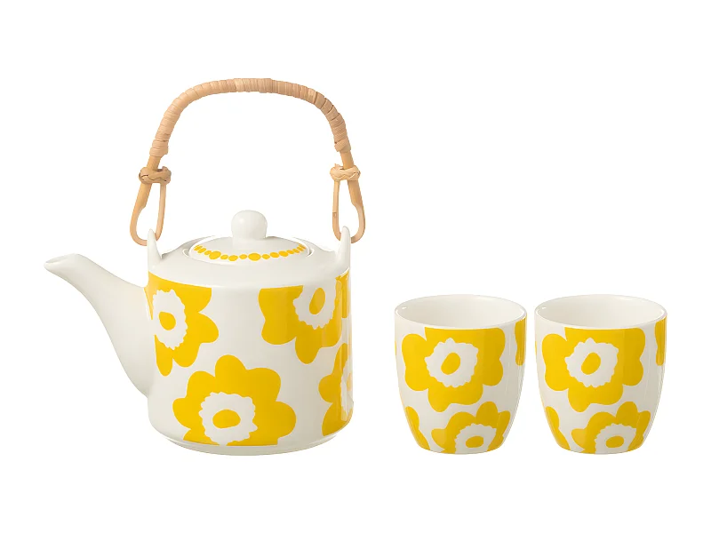 Théière & 2 tasses Design Fleurs "Fiesta Sud" 16cm Jaune