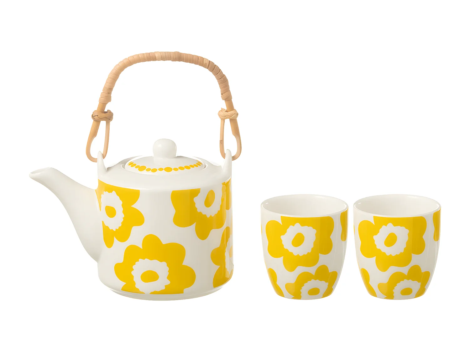 Théière & 2 tasses Design Fleurs "Fiesta Sud" 16cm Jaune