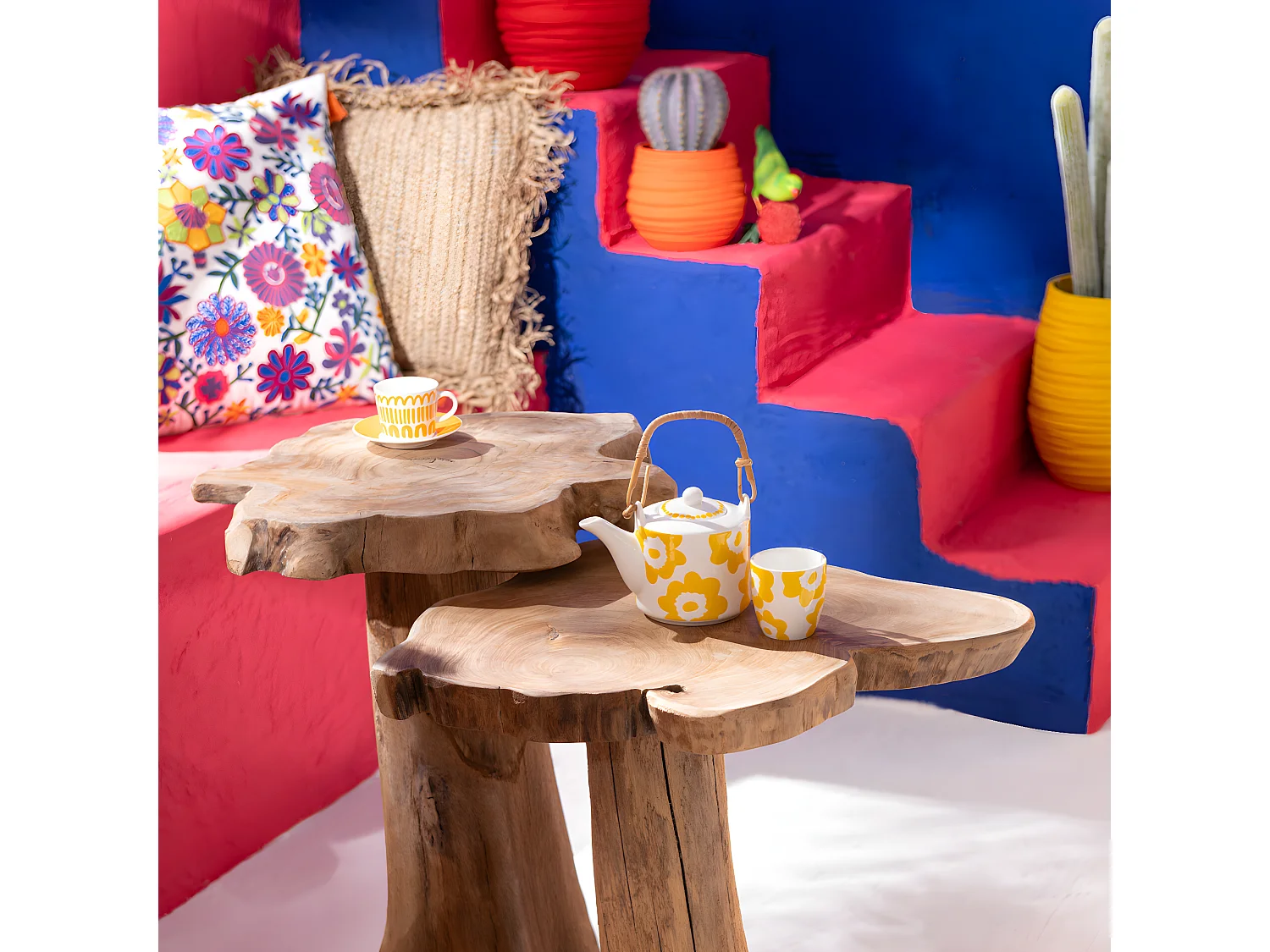 Théière & 2 tasses Design Fleurs "Fiesta Sud" 16cm Jaune