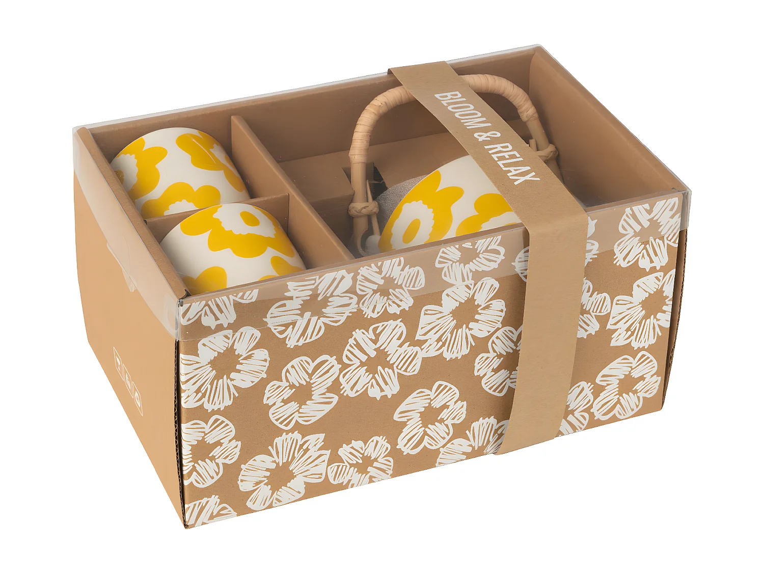 Théière & 2 tasses Design Fleurs "Fiesta Sud" 16cm Jaune