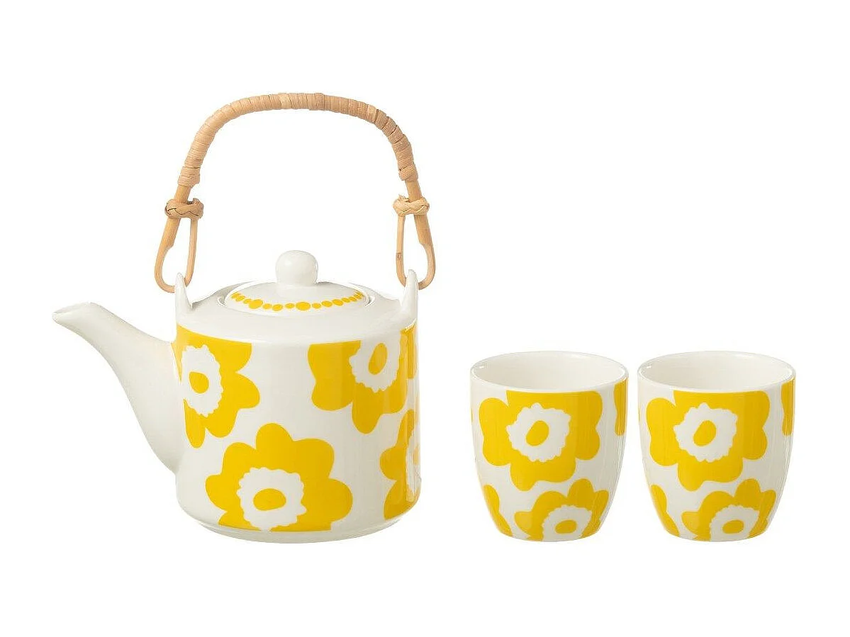 Théière & 2 tasses Design Fleurs "Fiesta Sud" 16cm Jaune