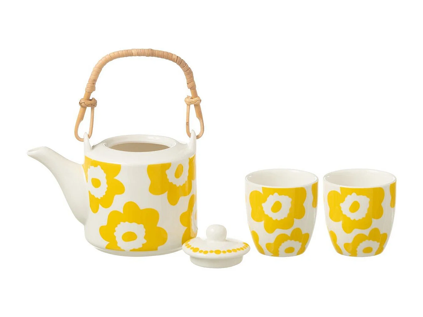 Théière & 2 tasses Design Fleurs "Fiesta Sud" 16cm Jaune