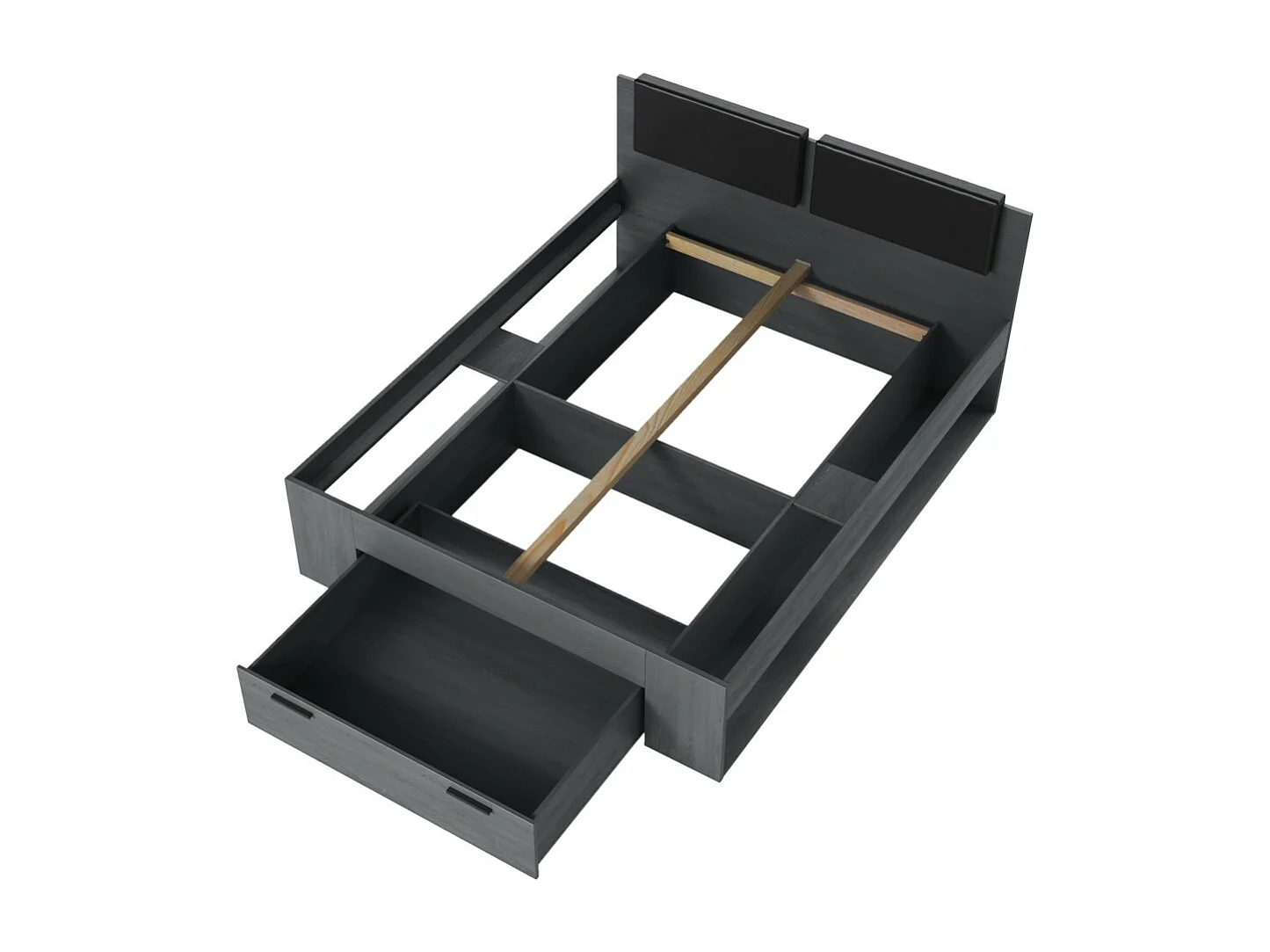 Lit adulte 160x200 avec tiroirs intégrés - Collection FLOYD. Coloris gris effet bois